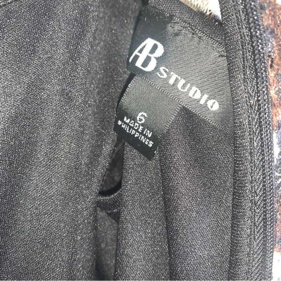 AB Studio Womens Size 6 Belted Black Dress Lace Top Sheer Bottom Built in Cami - Picture 8 of 12